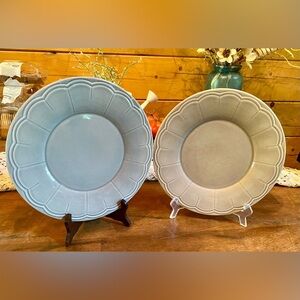 🔥Euro Ceramica Portugal Set 2 Plates Pewter Gray Pedal Design🔥
